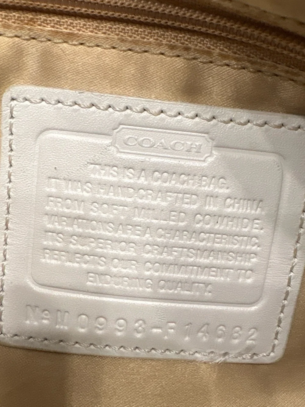 Coach Cream Pebbled Leather Shoulder Tote with Yellow Accents